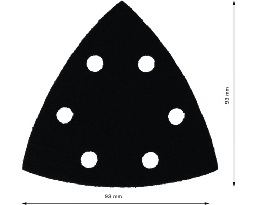 Dreieckiges Schleifpapier mit Löchern und einer Größe von 93 mm