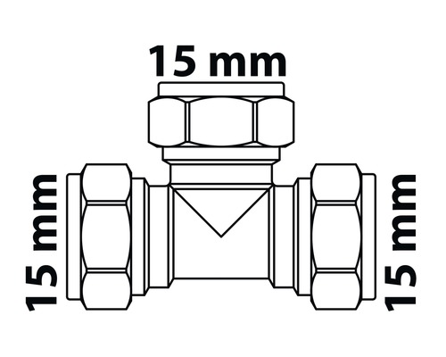 Abbildung eines T-Stücks mit 15 Millimeter Durchmesser