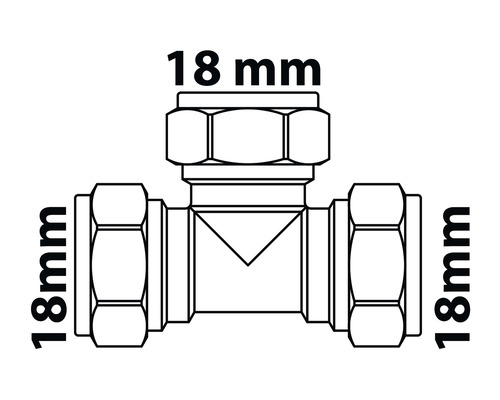 Abbildung einer T-Verbindung mit einer Größe von 18 Millimeter