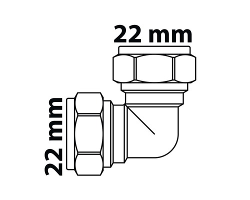 Schemazeichnung eines 22 Millimeter Winkelstücks