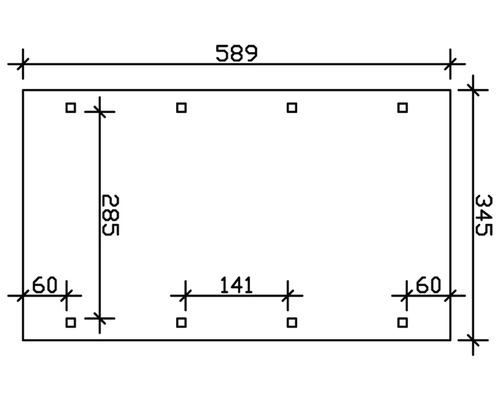 Dessin technique avec les dimensions : 589, 345, 285, 141, 60