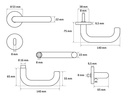 Dessin technique d''une poignée de porte avec dimensions