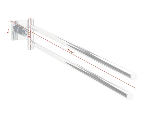 Handtuchhalter mit zwei Armen und den Maßen fünf mal acht mal 49 Zentimeter