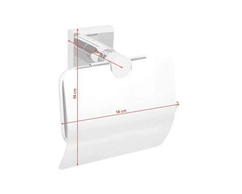 Toilettenpapierhalter mit den Maßen 14 mal 14 mal 7 Zentimeter
