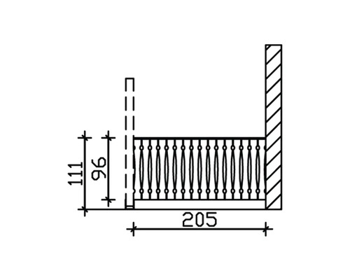 Schéma technique d''un garde-corps de balcon avec dimensions