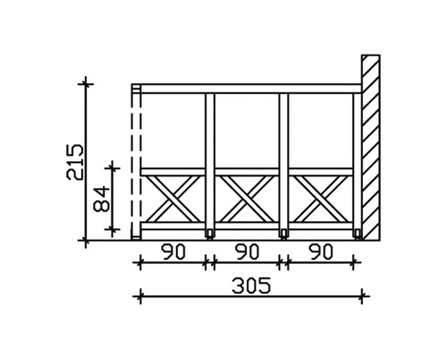 Dessin technique d''un module de clôture en bois avec indications de dimension