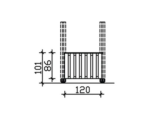 Technische Zeichnung eines Zauns mit Maßen.
