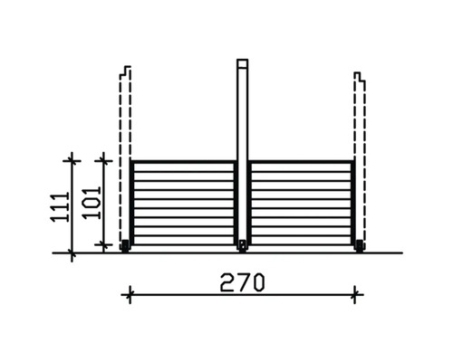 Technische Zeichnung eines Zaunelements mit Massangaben