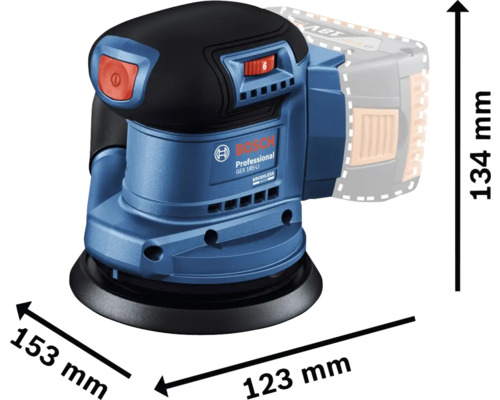 Ponceuse excentrique sans fil Bosch Professional GEX 185-LI avec dimensions