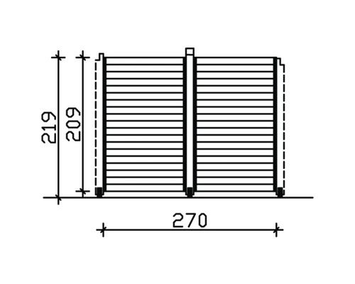 Dessin technique d''un mur en bois avec des dimensions de 219 centimètres de hauteur et 270 centimètres de largeur
