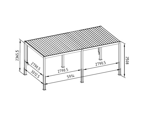Dessin technique d'une pergola avec dimensions