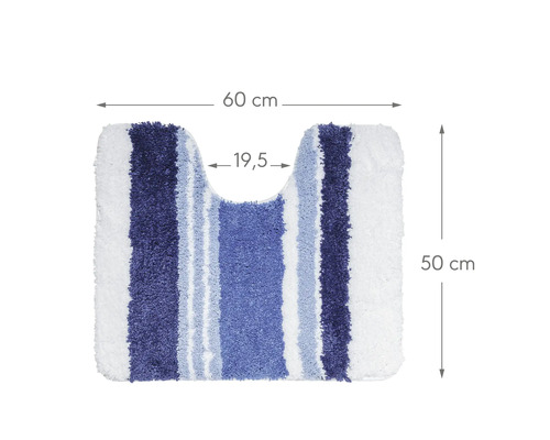 Tapis de bain mesurant 60 centimètres sur 50 centimètres et une encoche de 19,5 centimètres