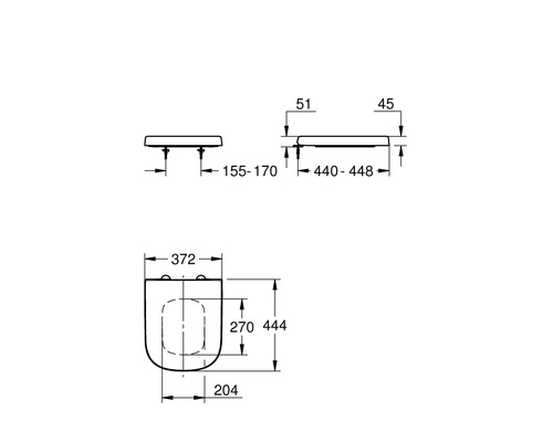 Schéma technique d''un siège de WC avec dimensions