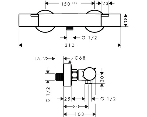 Schéma technique d''un robinet avec dimensions