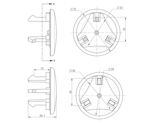 Dessin technique d''un connecteur de meuble avec indications de dimension