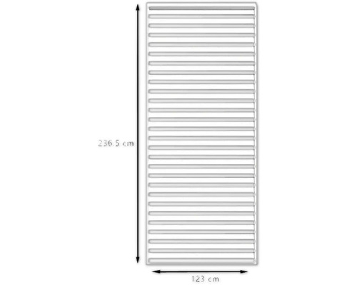 Cache-radiateur mesurant 236,5 cm sur 123 cm.