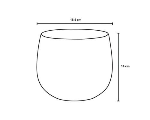 Illustration einer Pflanzschale mit den Maßen 16,5 cm Breite und 14 cm Höhe