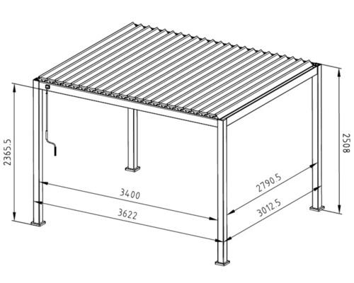 Dessin technique d''un toit de terrasse avec dimensions