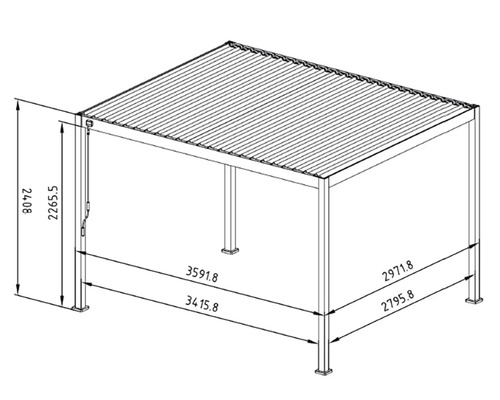 Dessin technique d''une pergola de jardin avec dimensions