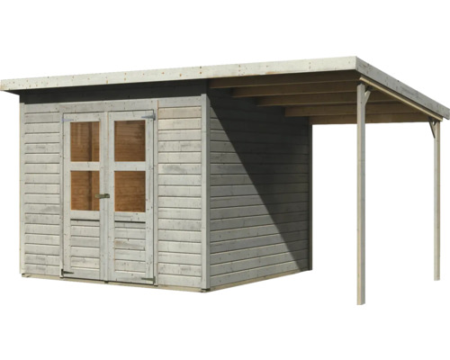 Abri de jardin en bois avec double porte et extension latérale
