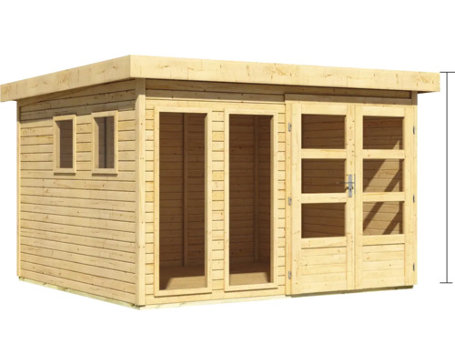 Holzgartenhaus mit Fenstern und Doppeltür