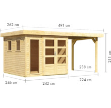 Gartenhaus Karibu Laharo 3,5 inkl. Anbaudach 2,4 m 491 x 262 cm natur