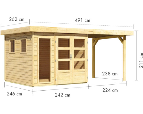Abmessungen Gartenhaus mit Anbau