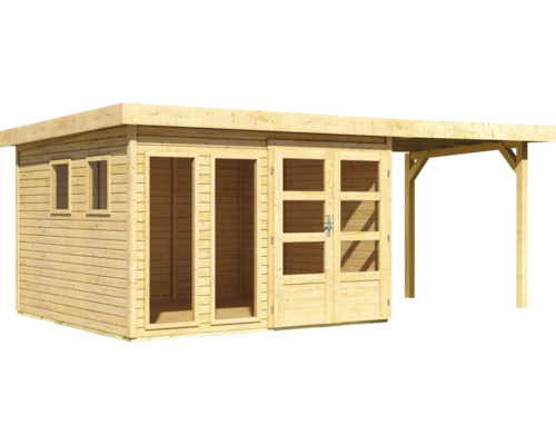 Abri de jardin en bois avec double porte et auvent