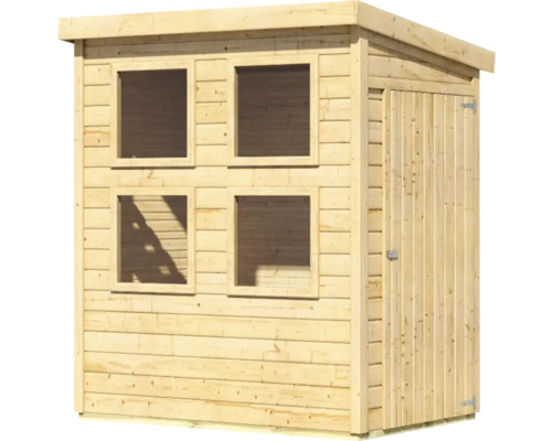 Holzgartenhaus mit Tür und vier Fenstern