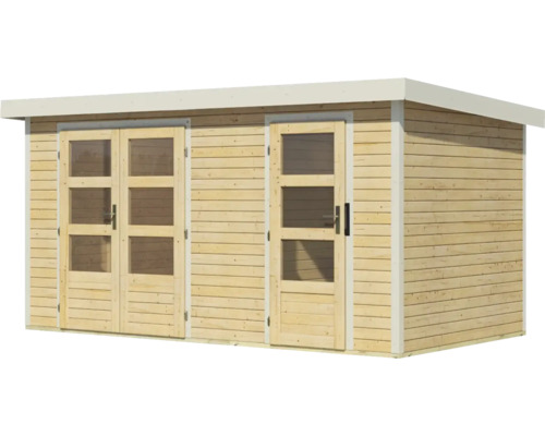 Abri de jardin en bois avec double porte et porte simple