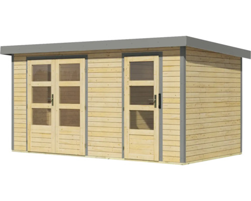 Abri de jardin en bois avec double porte et porte simple