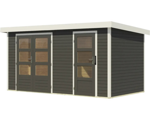 Abri de jardin en bois avec double porte et porte simple