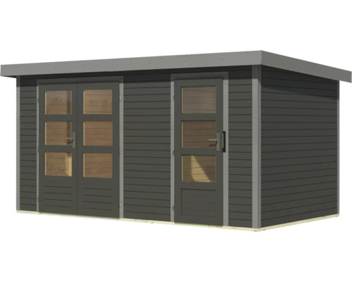 Abri de jardin avec porte double et porte simple avec fenêtres