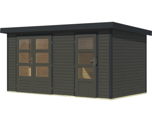 Holzgartenhaus mit Flachdach und Glastüren