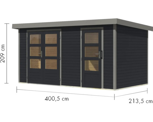 Abri de jardin avec dimensions 400,5 cm x 213,5 cm x 209 cm