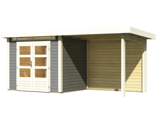 Abri de jardin avec double porte et espace couvert