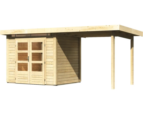 Holzgartenhaus mit Doppeltür und Anbau
