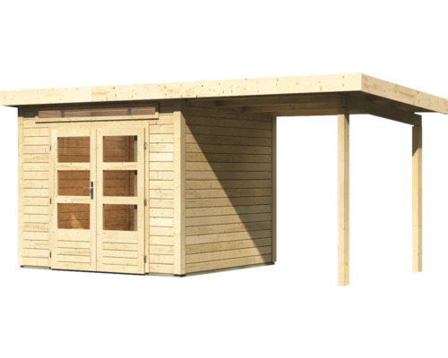 Abri de jardin en bois avec double porte et annexe