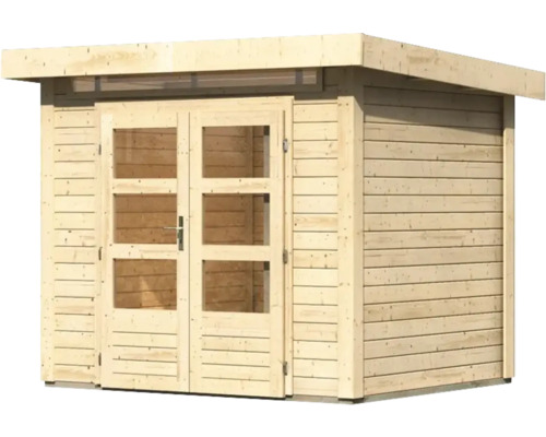 Holzgartenhaus mit Doppeltür und Fenstern