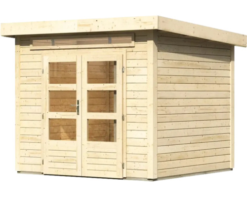 Holzgartenhaus mit Doppeltür und Fenstern