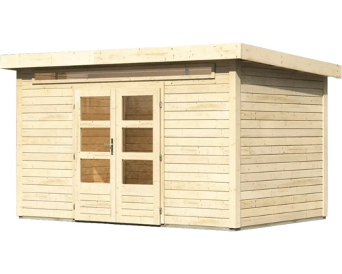 Holzgartenhaus mit Doppeltür und Fenstern