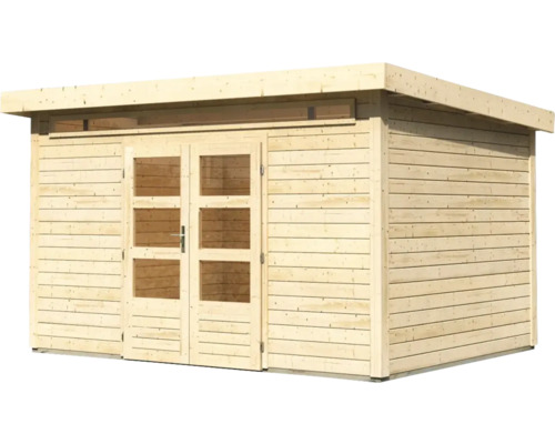 Abri de jardin en bois avec double porte et fenêtres