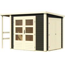 Gartenhaus Karibu Davos Pultdach inkl. Anbaudach und Schrank 319 x 219 cm terragrau