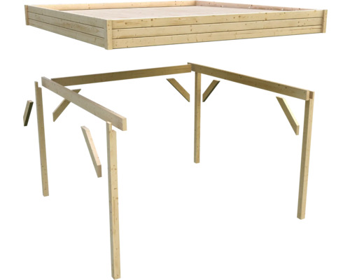 Construction en bois avec fondation et cadre partiellement monté