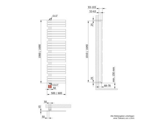 Dessin technique d''un sèche-serviettes avec cotes