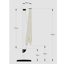Technische Zeichnung eines Sonnenschirms mit Maßangaben.