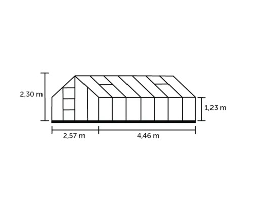 Image d''une serre avec les dimensions de hauteur, longueur et largeur