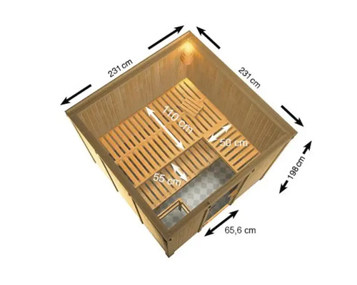 Vue intérieure d''un sauna avec dimensions