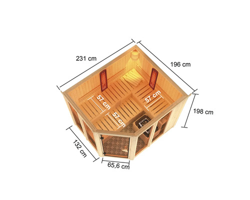 Vue de dessus d''un sauna en bois avec dimensions