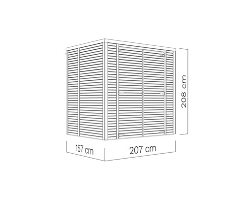 Illustration d''une remise à outils mesurant 208 x 207 x 157 centimètres.